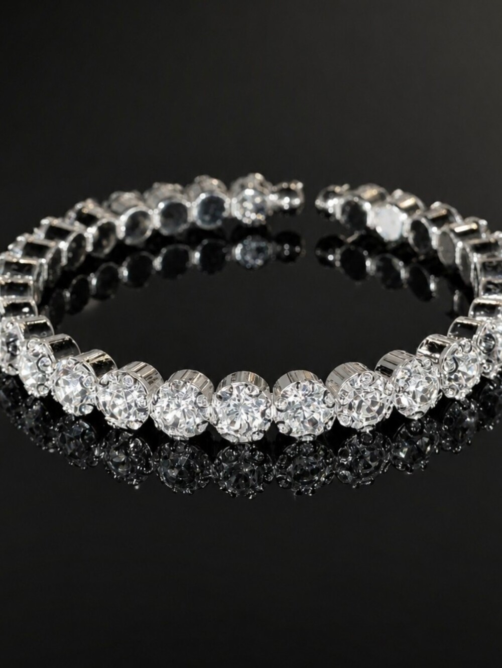 Sparkly Crystal Tennis Bracelet Silver Tone Open Cuff Bracelet